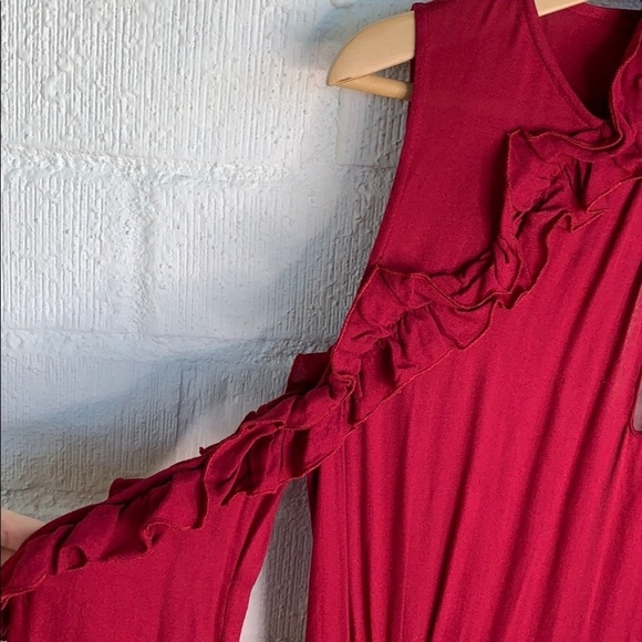 IRO Ruffle Cold Shoulder Layered Open Back Long Sleeve Mock Neck Dress - Picture 4 of 11